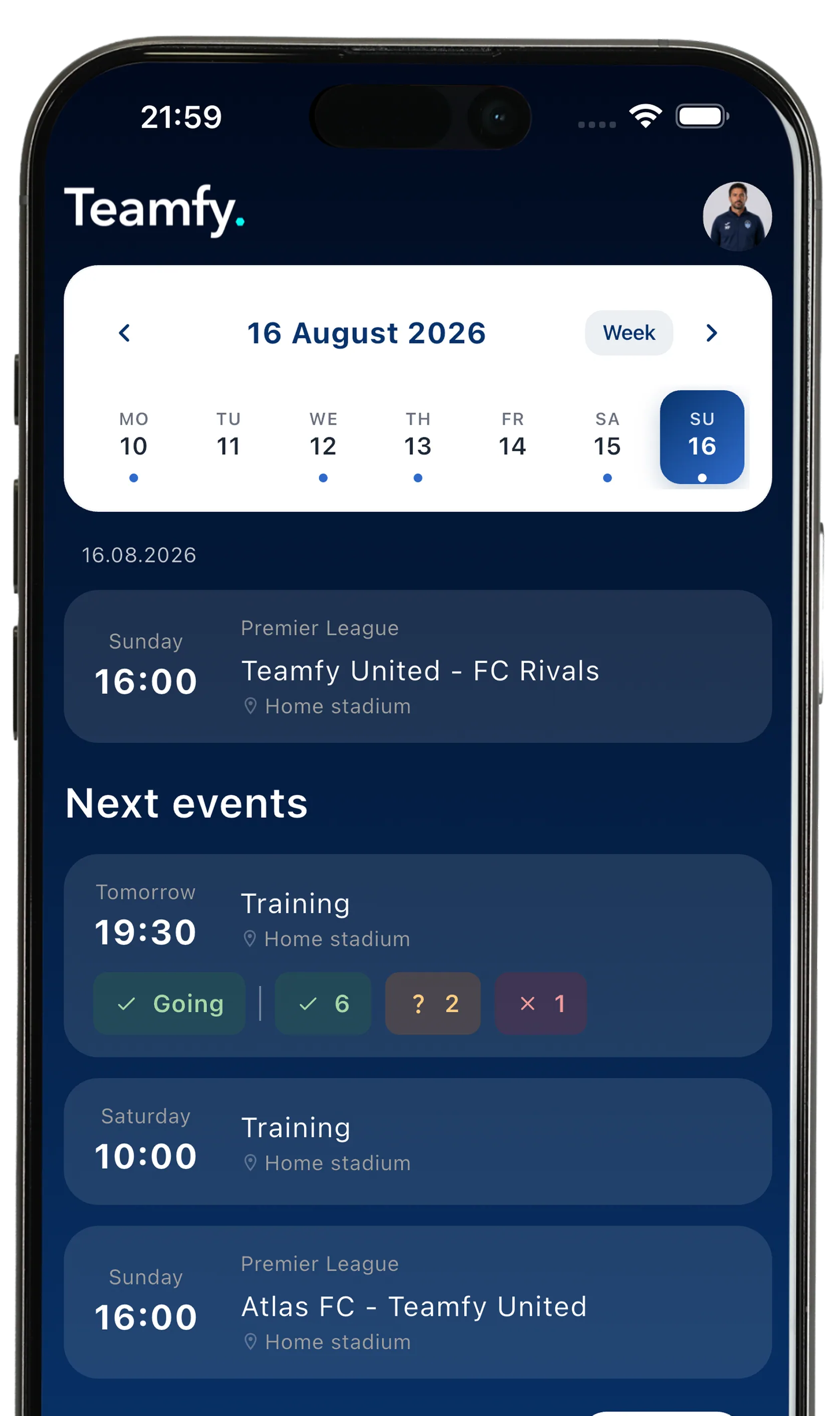 Calendar & RSVP — Teamfy app screenshot